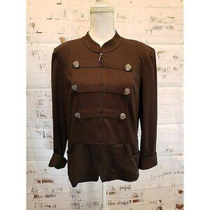 NY Collection Black Zip w Metal Buttons Jacket Blazer Military Size XL